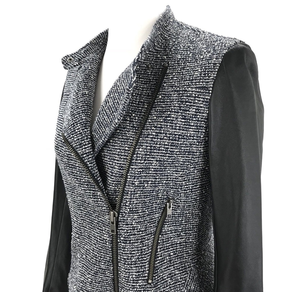 THEORY Tweed Black Lamb Leather Moto Jacket Blazer - Picture 3 of 8